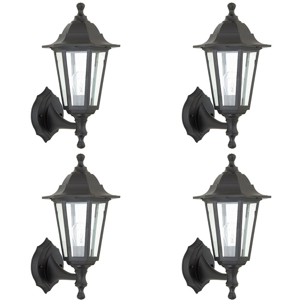 4 PACK Traditional Lantern IP44 Wall Light - 60W E27 GLS LED - Dimmable Lamp