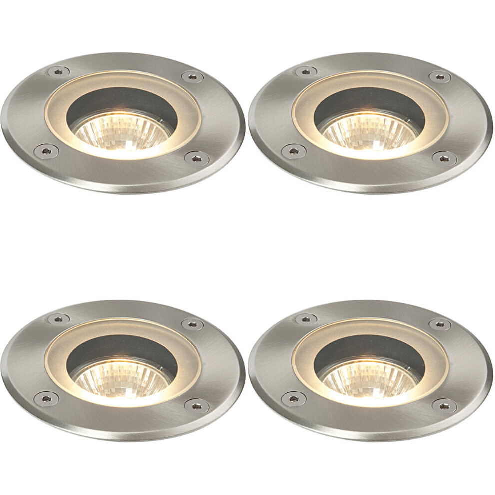 4 PACK Marine Grade IP65 Round Ground Light - 50W GU10 - Stainless Steel