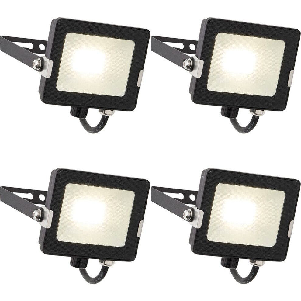 4 PACK Outdoor Waterproof LED Floodlight - 20W Cool White LED - Matt Black
