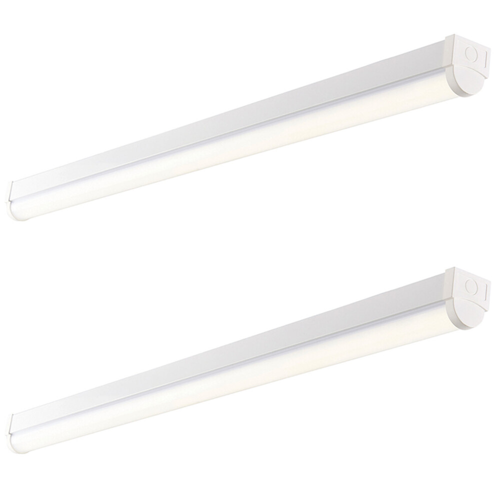 2 PK 5ft High Lumen Emergency Batten Light - 65.5W Cool White LED - Gloss White