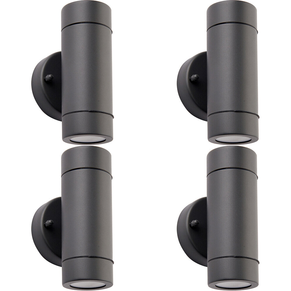 4 PACK Up & Down Twin Outdoor IP44 Wall Light - 2 x 7W GU10 LED - Anthracite