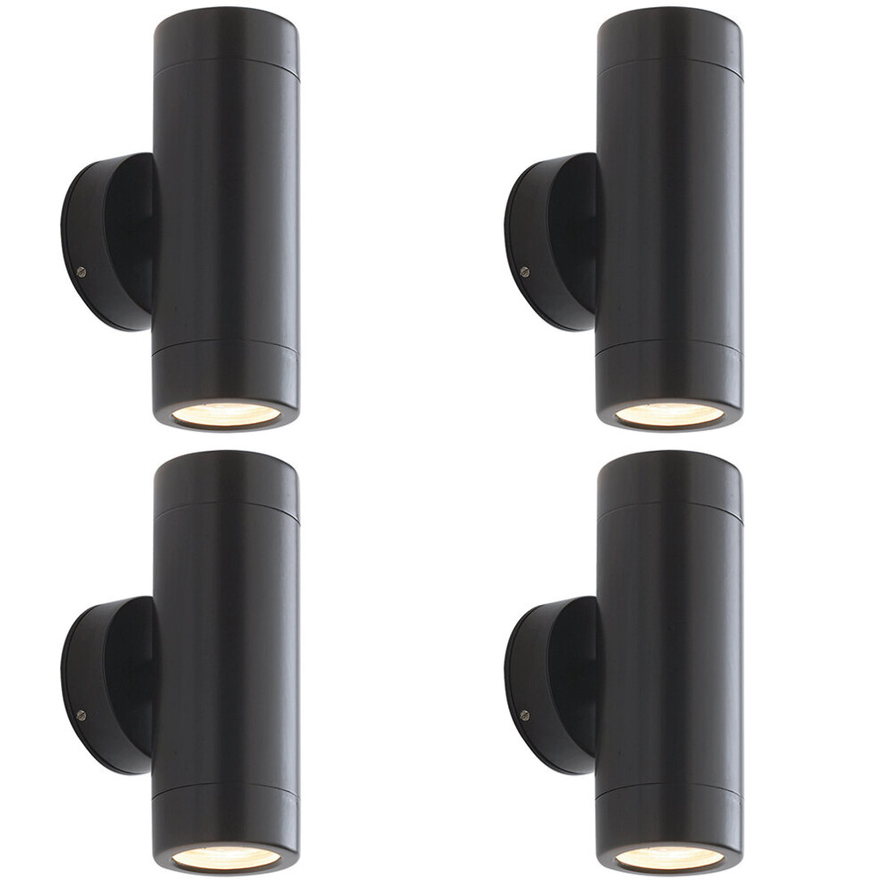 4 PACK Up & Down Twin Outdoor Wall Light - 2 x 7W LED GU10 - Satin Black