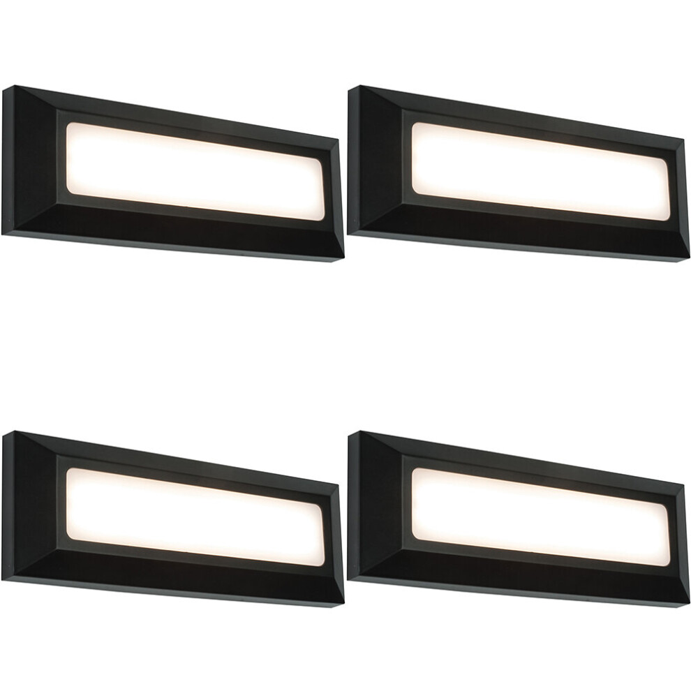 4 PACK Outdoor IP65 Pathway Guide Light - Direct 3W Warm White LED - Black ABS