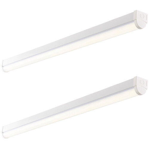 Loops 2 PK 6ft High Lumen Emergency Batten Light - 68.5W Cool White LED - Gloss White