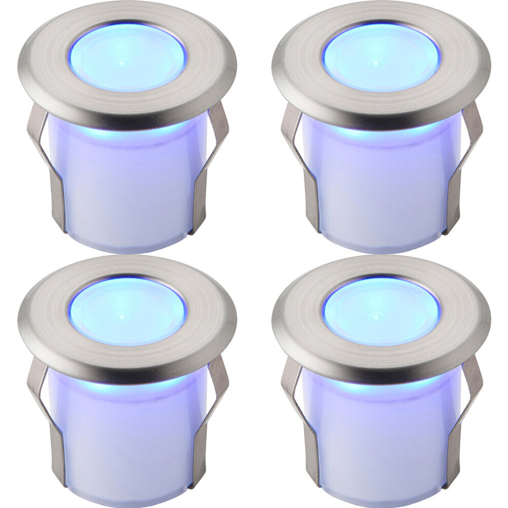 4 PACK Recessed Decking IP67 Guide Light - 0.8W Blue LED - Stainless Steel