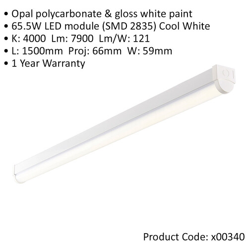 Loops 2 PK 5ft High Lumen Emergency Batten Light - 65.5W Cool White LED - Gloss White 1
