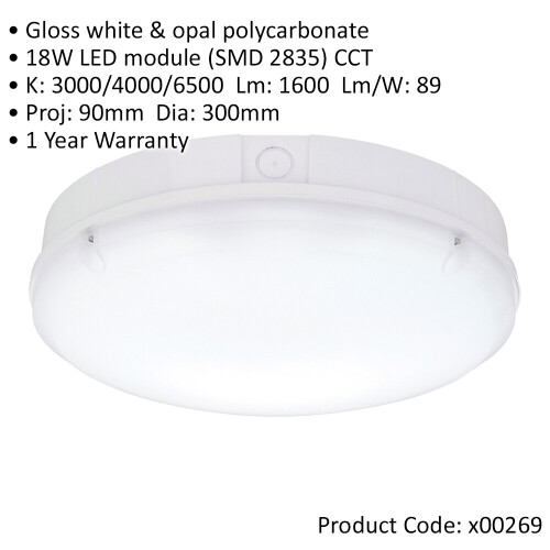 Loops Gloss White IP65 Bulkhead Light - 18W CCT LED Module - Microwave Sensor 1