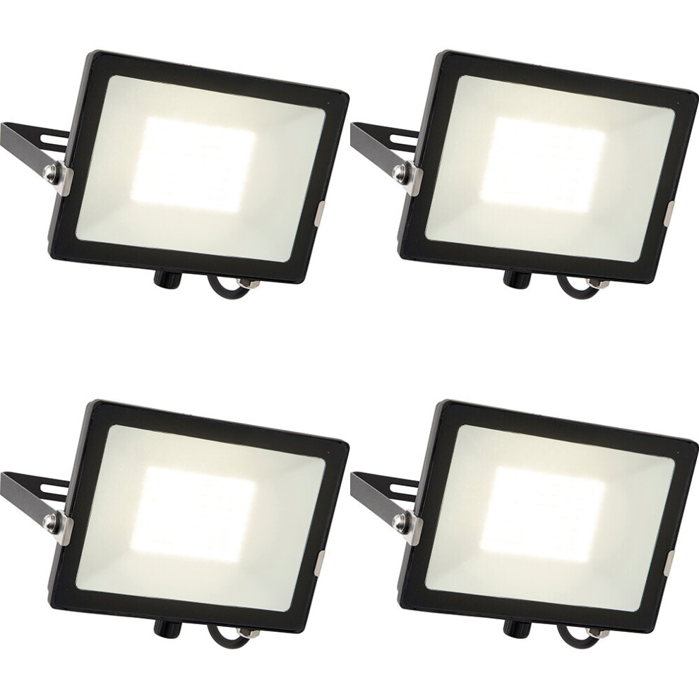 4 PACK Outdoor Waterproof LED Floodlight - 50W Cool White LED - Matt Black