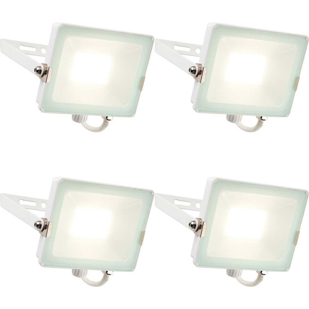 4 PACK Outdoor Waterproof LED Floodlight - 30W Cool White LED - Matt White