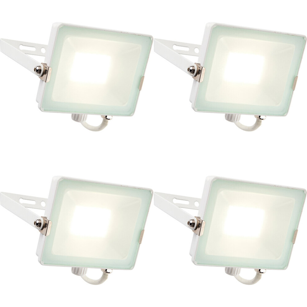 4 PACK Outdoor Waterproof LED Floodlight - 30W Cool White LED - Matt White