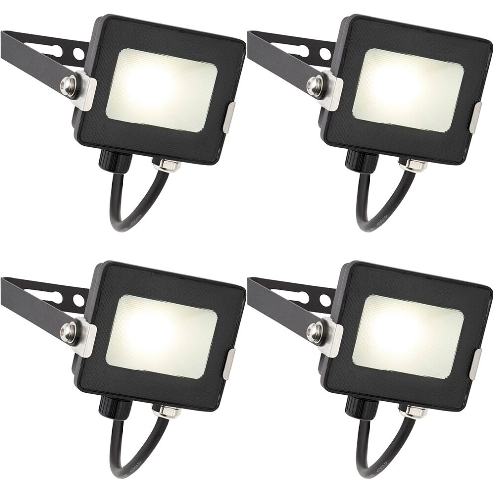 4 PACK Outdoor Waterproof LED Floodlight - 10W Cool White LED - Matt Black