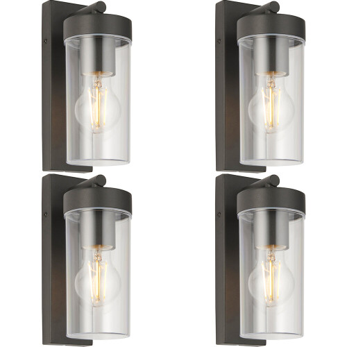 Loops 4 PACK Modern Outdoor IP44 Wall Lantern Light - 15W E27 GLS LED - Dimmable