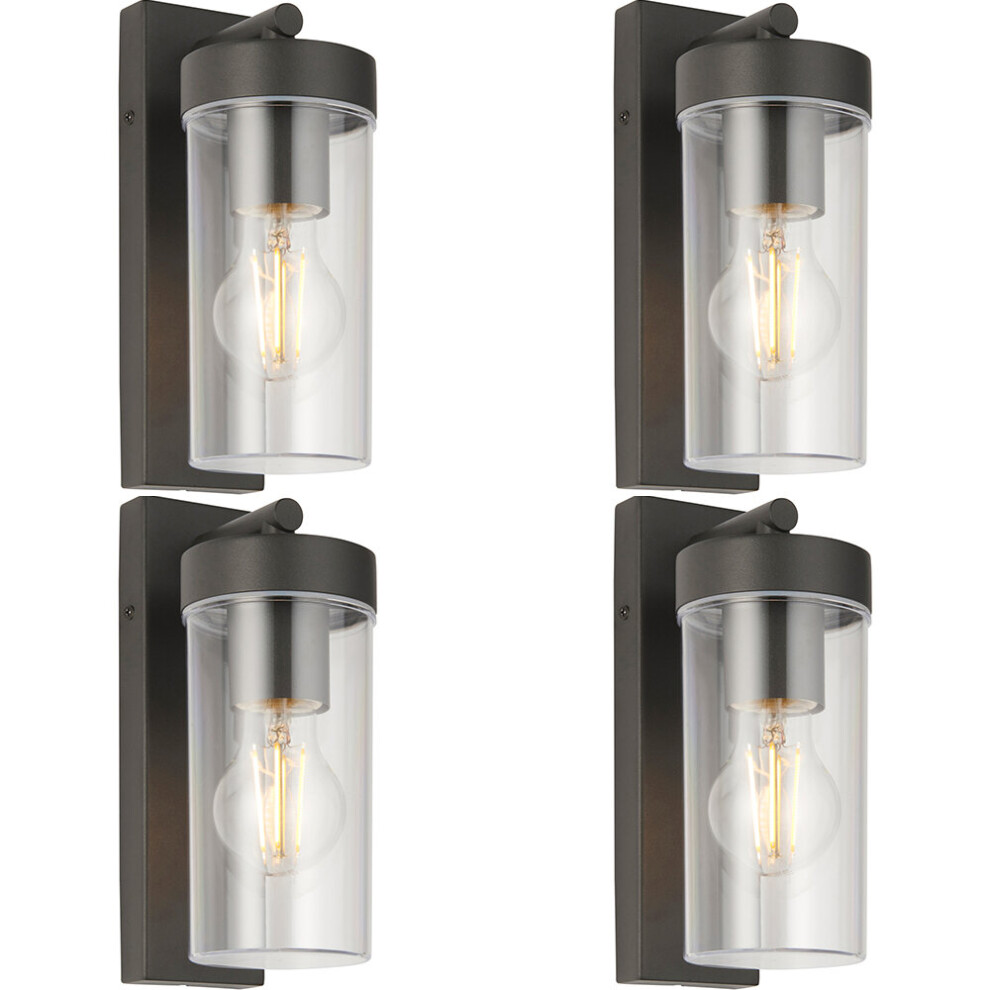 4 PACK Modern Outdoor IP44 Wall Lantern Light - 15W E27 GLS LED - Dimmable