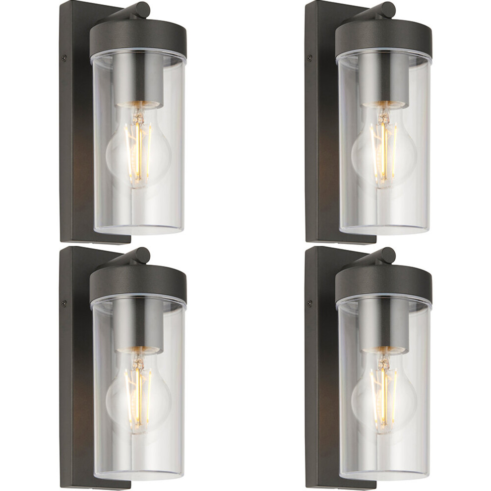 Loops 4 Pack Modern Outdoor Ip44 Wall Lantern Light - 15W E27 Gls Led - Dimmable