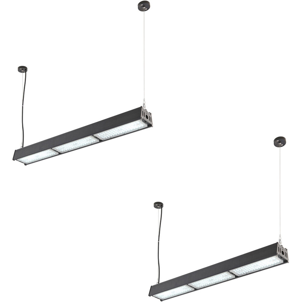 2 PACK Low Bay Warehouse Pendant Light - 200W Daylight White LED - Matt Black