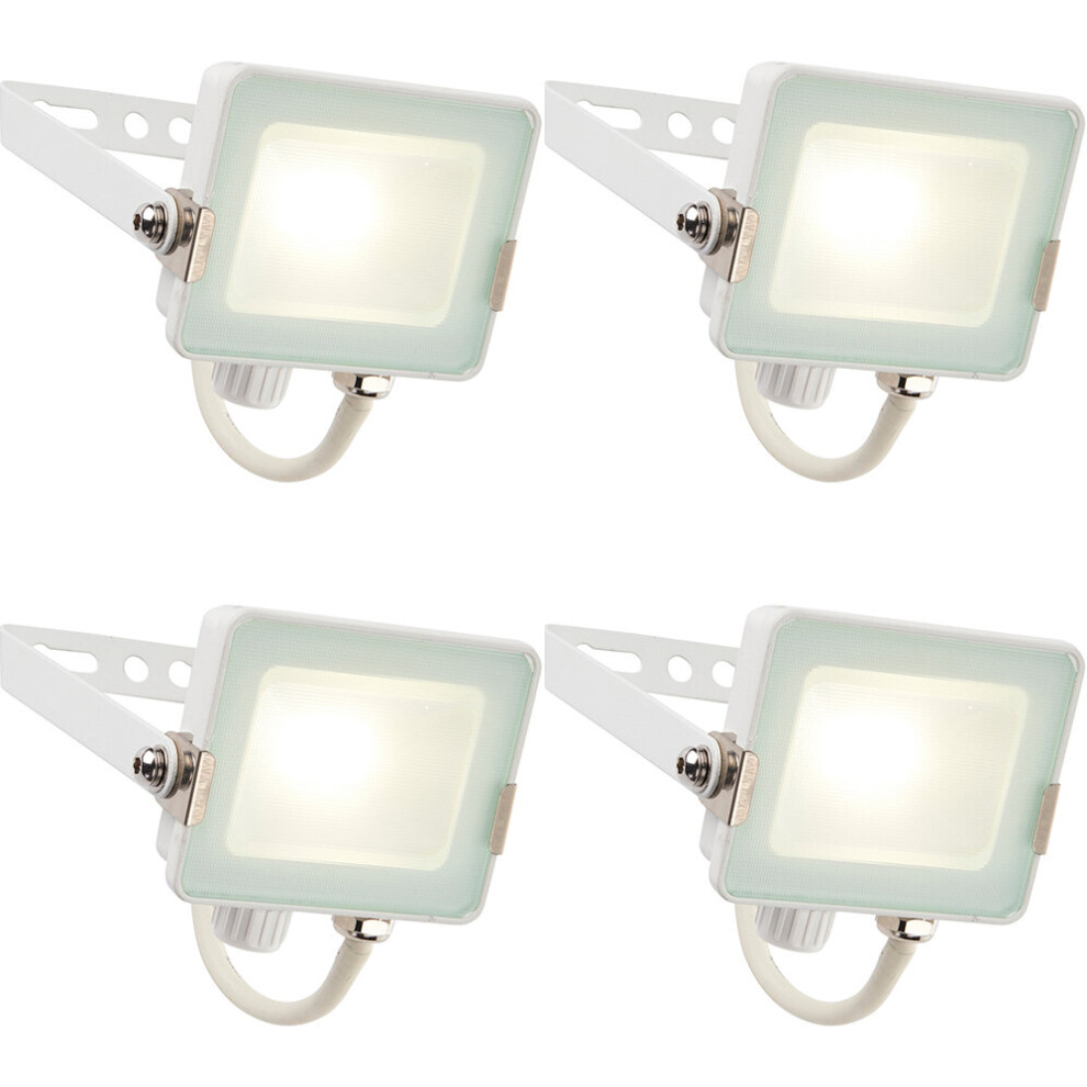 4 PACK Outdoor Waterproof LED Floodlight - 10W Cool White LED - Matt White