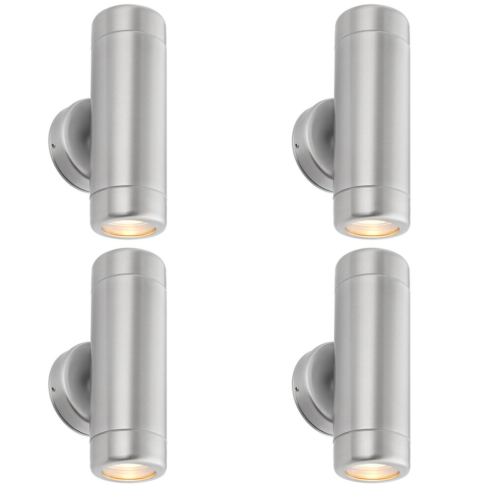 4 PACK Up & Down Twin Outdoor Wall Light - 2 x 7W LED GU10 - Stainless Steel