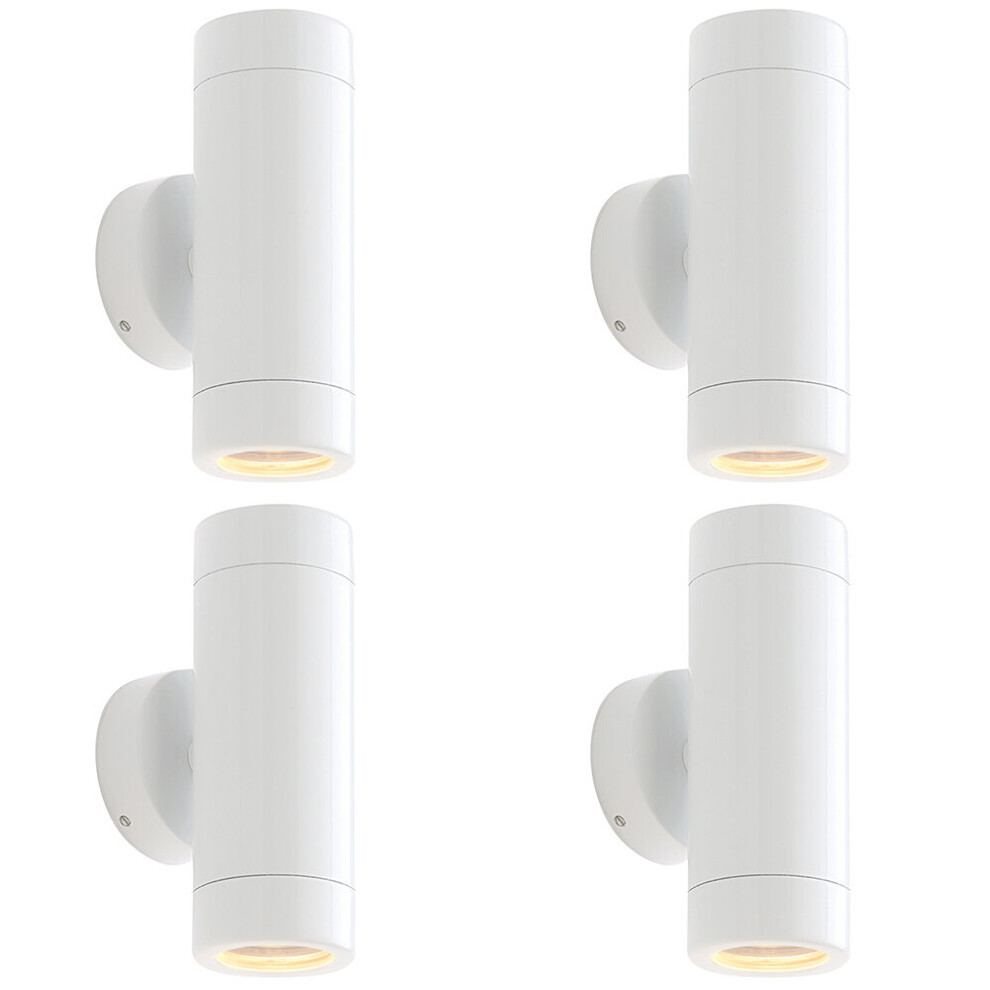 4 PACK Up & Down Twin Outdoor Wall Light - 2 x 7W LED GU10 - Gloss White