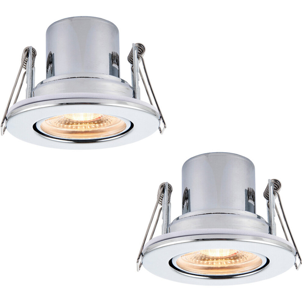 Loops 2 Pack Recessed Tiltable Ceiling Downlight - 8.5W Warm Led Chrome Plate White
