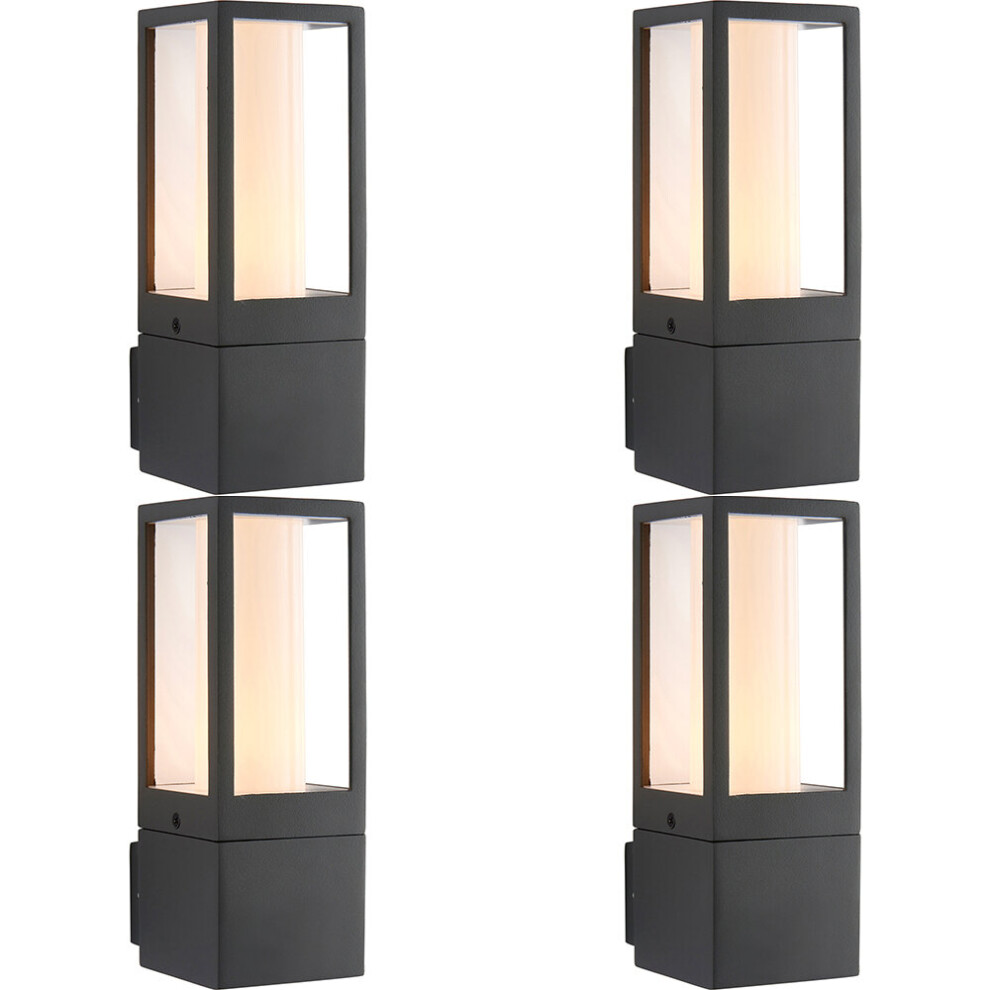 Loops 4 Pack Outdoor Box Lantern Wall Light - 7W Led Gu10 - Textured Grey & Opal Pc