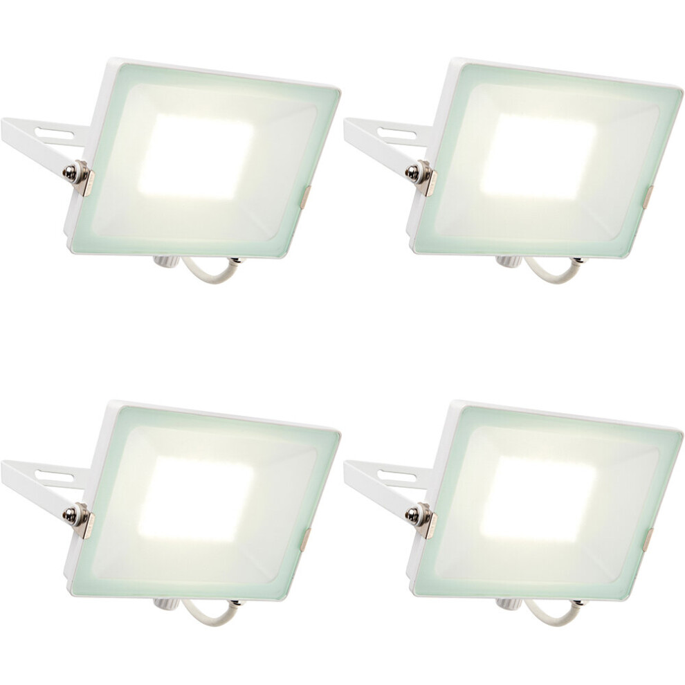 4 PACK Outdoor Waterproof LED Floodlight - 50W Cool White LED - Matt White