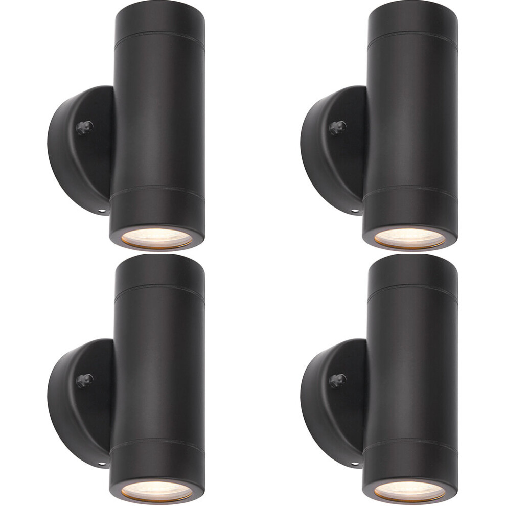 4 PACK Up & Down Twin Outdoor IP44 Wall Light - 2 x 7W GU10 LED - Matt Black