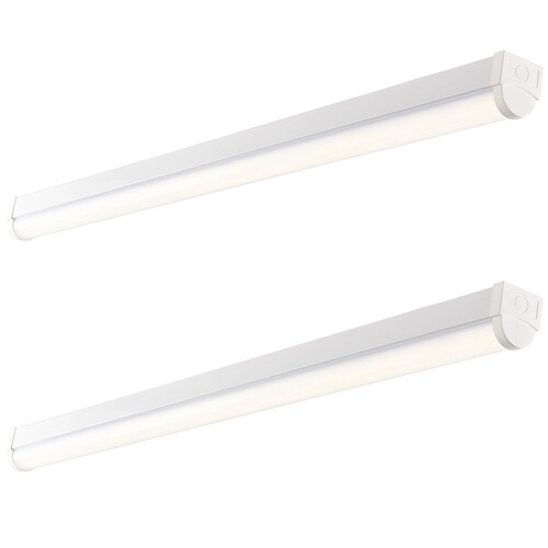 Loops 2 PACK 4ft Emergency Batten Light - 24.5W Cool White LED - Gloss White & Opal