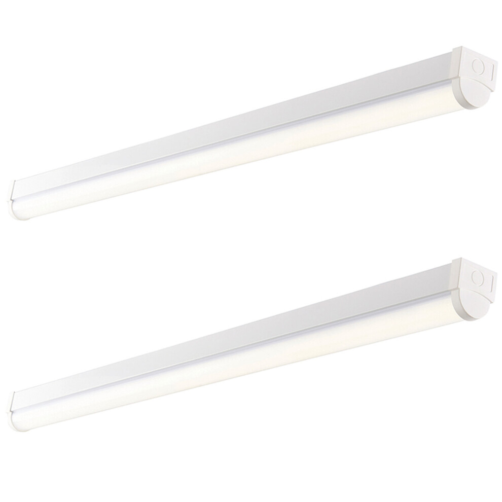 2 PACK 4ft Emergency Batten Light - 24.5W Cool White LED - Gloss White & Opal