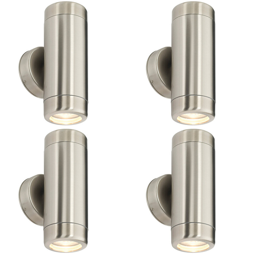 4 PACK Up & Down Twin Outdoor Wall Light - 2 x 7W GU10 LED - Stainless Steel