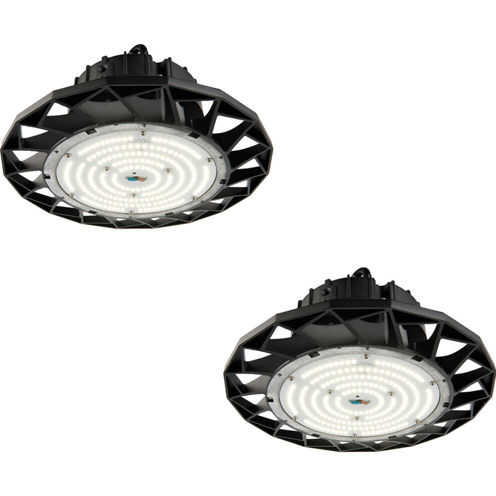 2 PACK High Bay Emergency Pendant Light 100W Daylight White LED - Matt Black