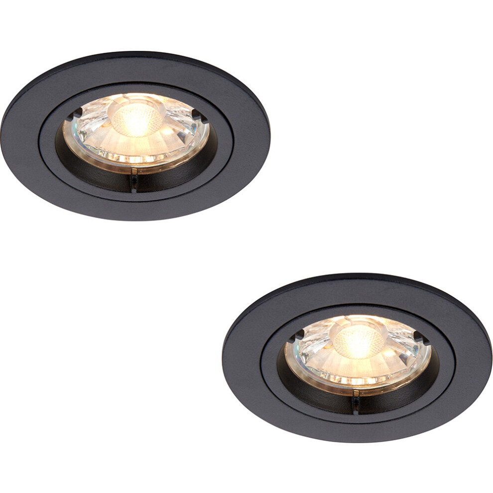 Loops 2 Pack Recessed Fixed Ceiling Downlight - 50W Gu10 Reflector - Matt Black