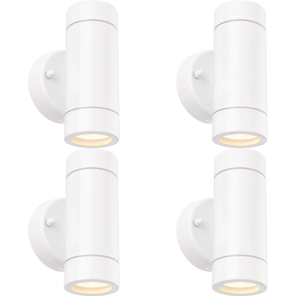 4 PACK Up & Down Twin Outdoor IP44 Wall Light - 2 x 7W GU10 LED - Gloss White