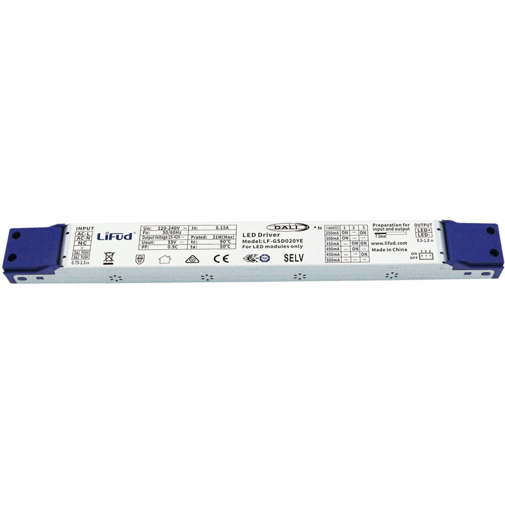 DALI 21W Digital LED Driver - Flicker Free - 250 to 500mA - Dimmable