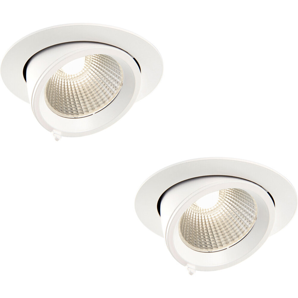 2 PACK Fully Adjustable Ceiling Downlight - 30W Cool White LED - Matt White