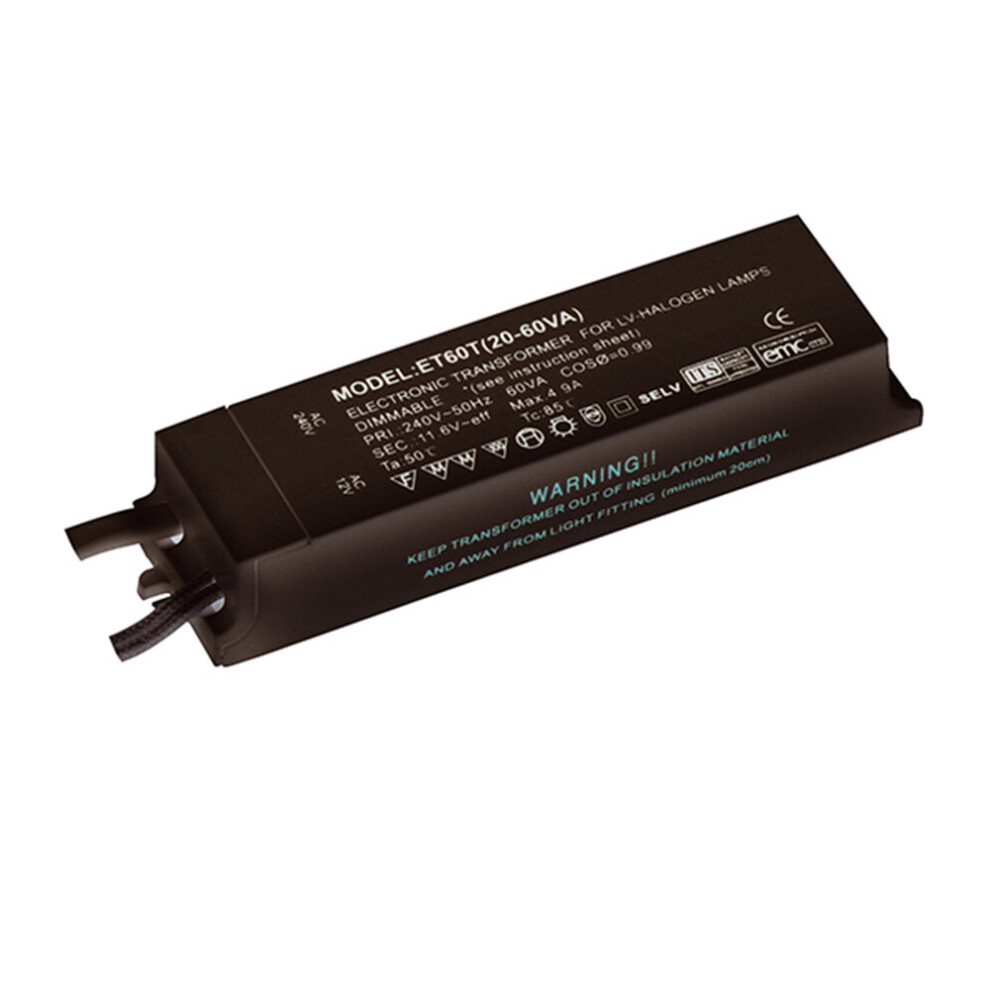 12V Electronic Transformer - 20W to 60W Dimmable PSU - Thermal Cut-Out