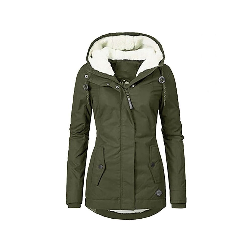 (Army M) Womens Faux Fur Parka Jacket Coat Ladies Hooded Outwear Winter Warm Overcoat Green
