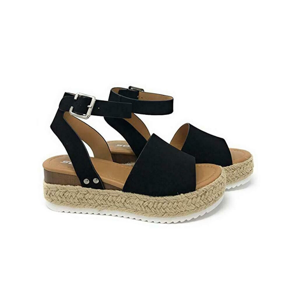 (Black, EU39) Summer Beach Women's Platform Leopard Print Espadrilles Sandals Shoes Size 36-42