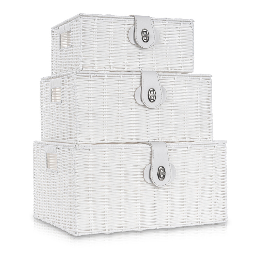 LIVIVO Set of 3 Resin Woven Wicker Hamper Basket Storage Box Gift Box