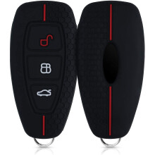 kwmobile Car Key Cover Compatible with Ford 3 Button Car Key Keyless Go - Silicone Protective Key Fob Cover - Black/Red