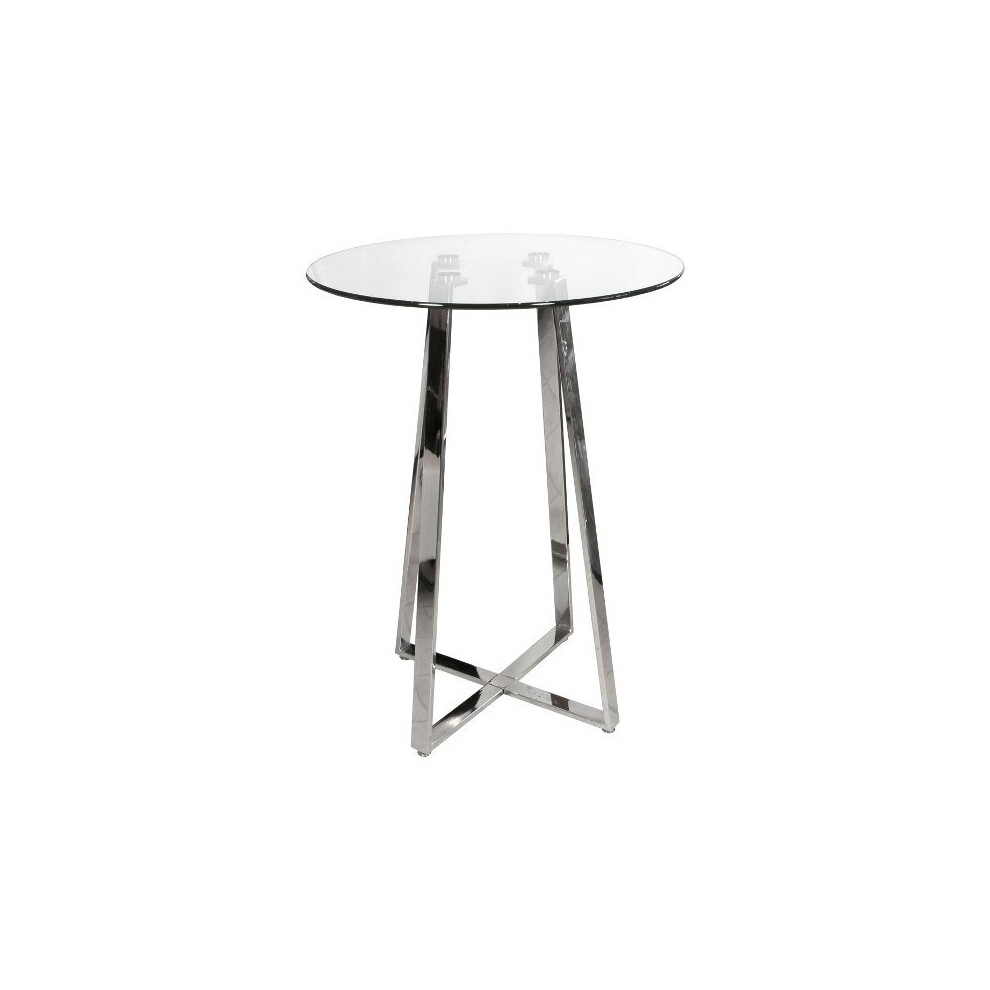 Poseur Round Clear Glass Bar Table With Chrome Base