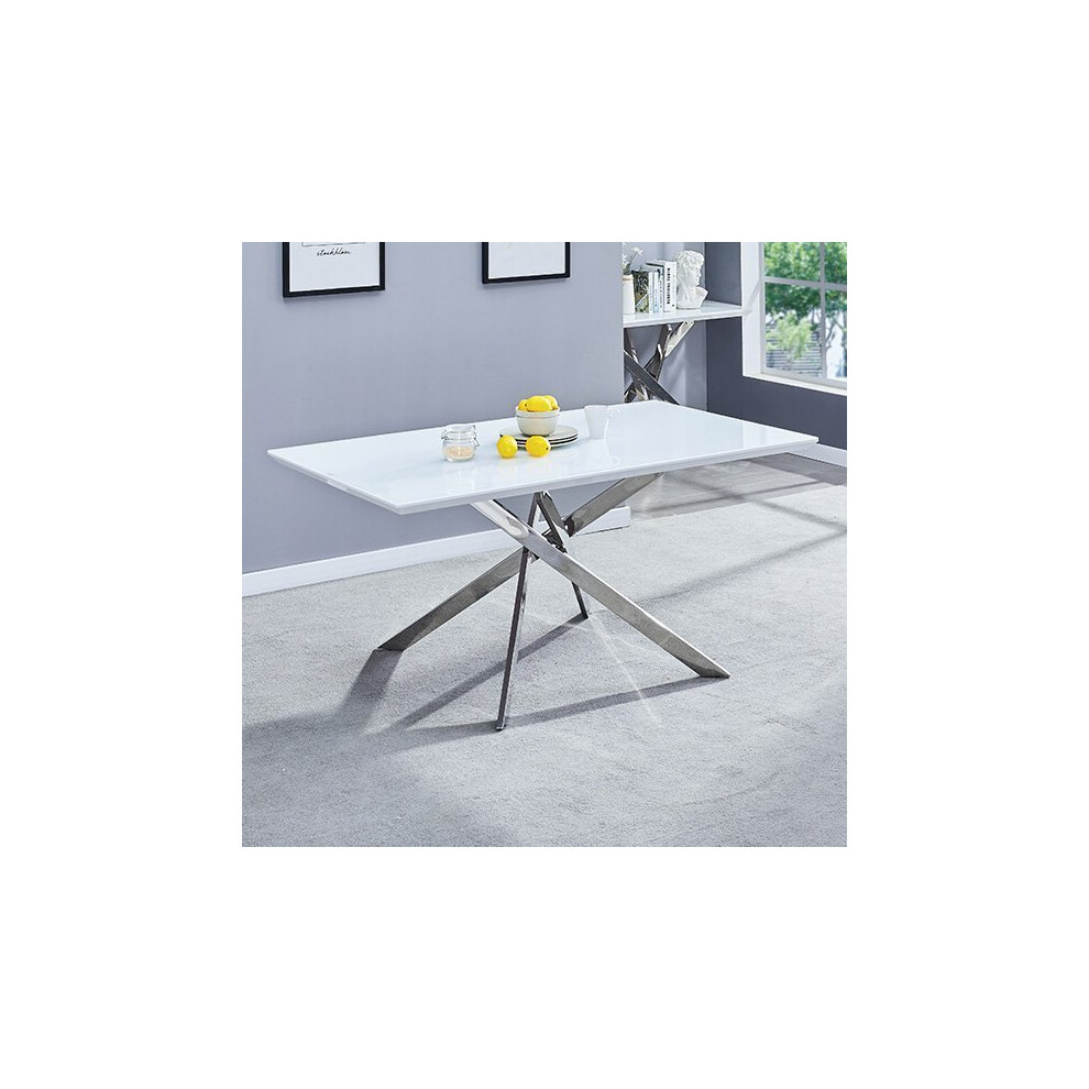 Petra Large Glass Top High Gloss Dining Table In White