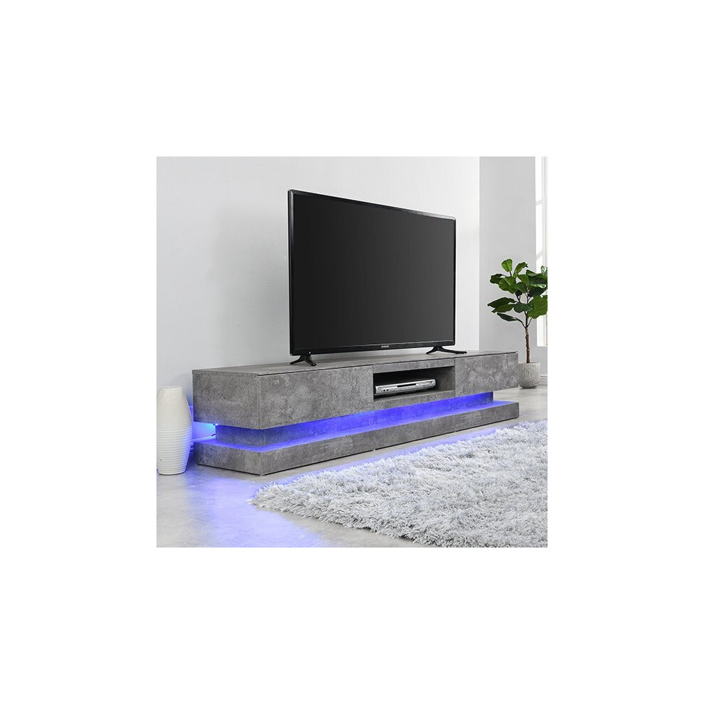 Step Wooden TV Stand In Concrete Effect With Multi LED Lighting