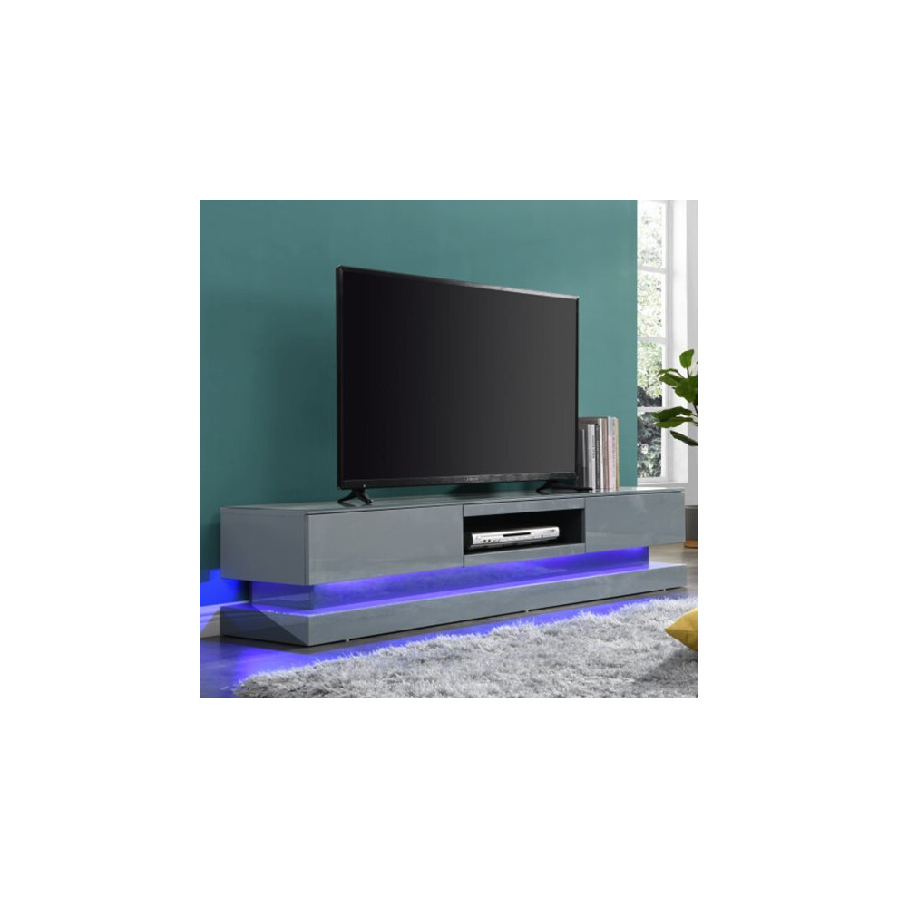 Score High Gloss TV Stand In Mid Grey And Multi LED Lighting