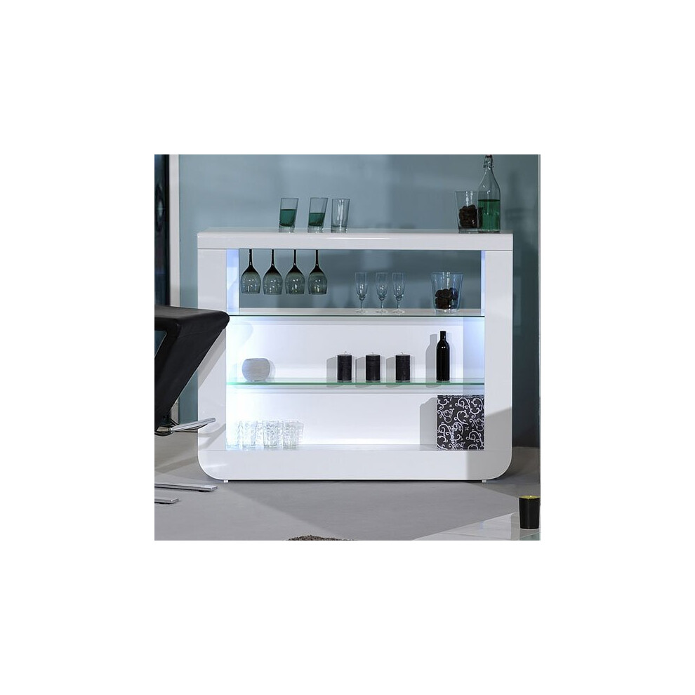 Fiesta High Gloss Bar Table Unit In White With LED Lighting