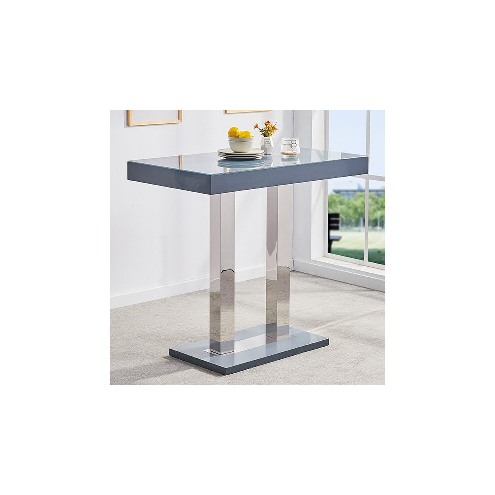 Caprice High Gloss Bar Table Rectangular Glass Top In Grey