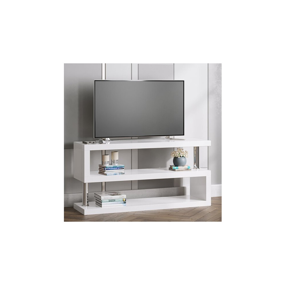 Miami High Gloss S Shape Design TV Stand In White