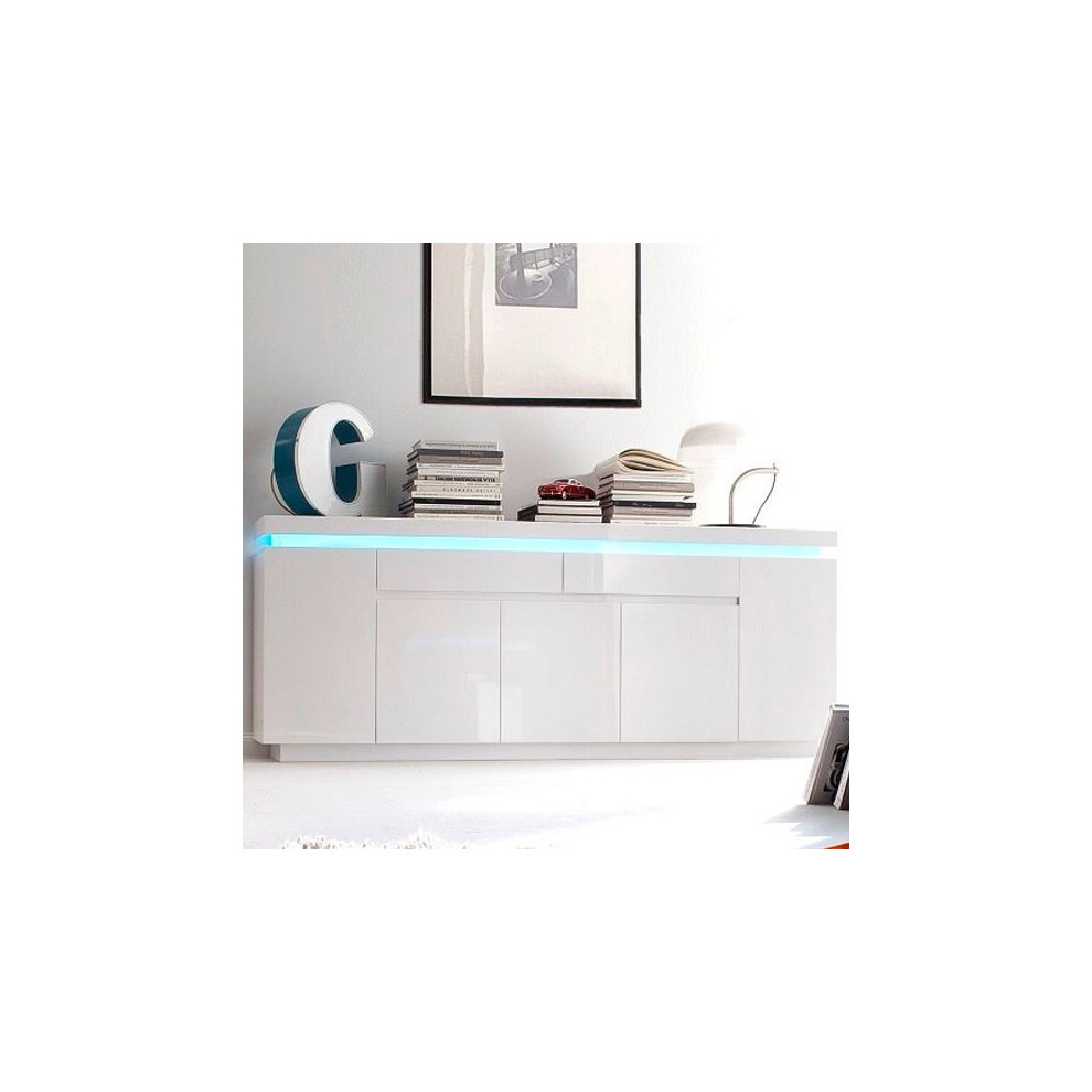 Odessa White High Gloss Sideboard With 5 Door 2 Drawer And LED