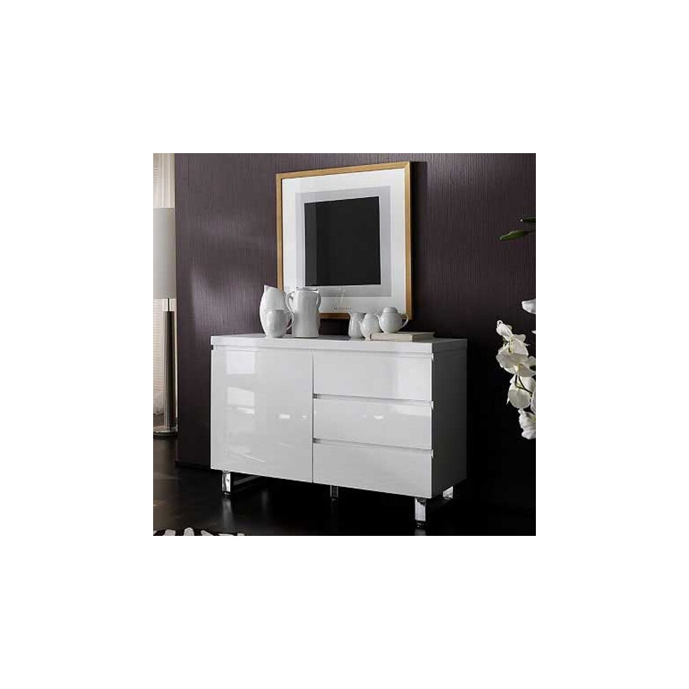 Sydney Small High Gloss Sideboard With 1 Door 3 Drawer In White