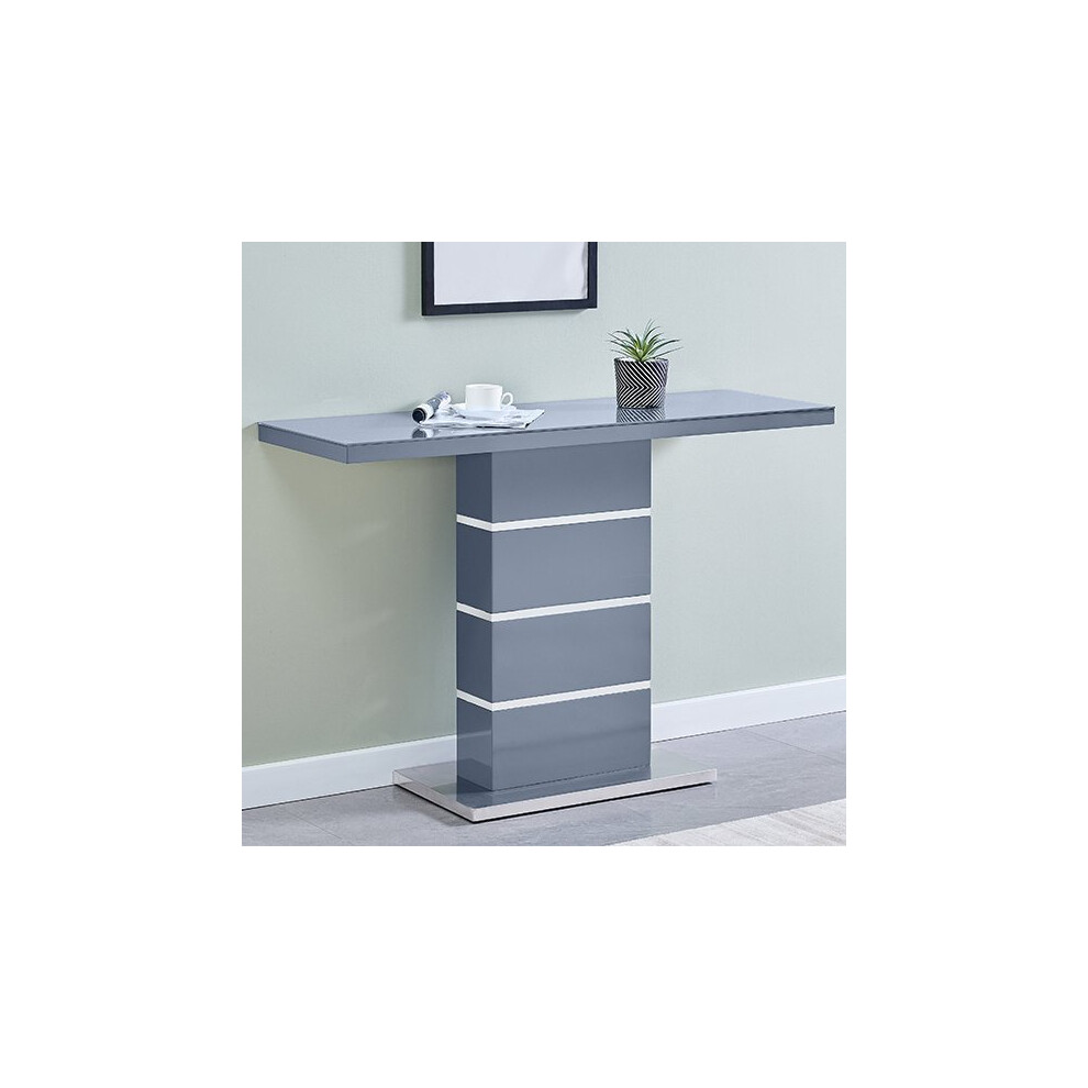 Parini High Gloss Console Table In Grey With Glass Top