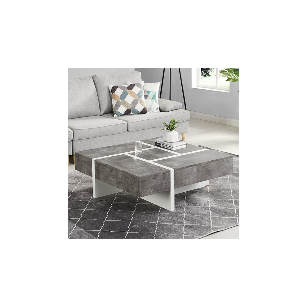 Nova Square Storage Coffee Table In Concrete Effect And White